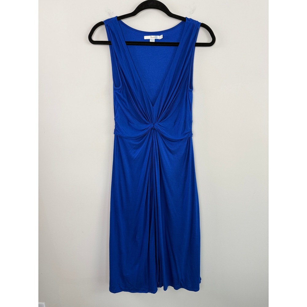 Boden Dress Royal Blue 4R Sleeveless V-Neck Knot Front Midi Jersey Minimalist